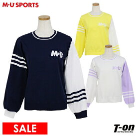 MUスポーツ エムユー スポーツ M.U SPORTS MUSPORTS レディース セーター クルーネック ニット プルオーバー 配色デザイン ボーダー柄 アップリケ風ロゴ刺繍 【送料無料】 2024 春夏 新作 ゴルフウェア