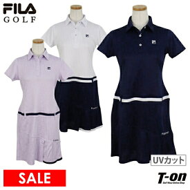 フィラ フィラゴルフ FILA GOLF レディース ワンピース 半袖 ポロワンピース UVカット 吸汗速乾 タイポグラフィー タイポ柄 配色ライン 裾プリーツデザイン 2024 春夏 新作 ゴルフウェア