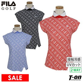 フィラ フィラゴルフ FILA GOLF レディース ハイネックシャツ 半袖 ノースリーブ フレンチスリーブ 付け襟 襟付き プルオーバー 2WAY 変形ストライプ柄 2024 春夏 新作 ゴルフウェア