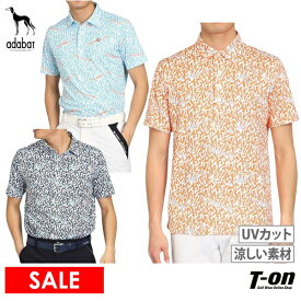 【60％OFF SALE】アダバット adabat メンズ ポロシャツ 半袖 ひんやりCOOL素材 UVカット 幾何学柄 ジオメトリック柄 総柄デザイン ロゴプレート付 ゴルフウェア