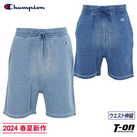 チャンピオン Champion 日本正規品 メンズ パンツ ショートパンツ スウェットパンツ ストレッチ デニム調スウェット素材 コットン100％ ウエスト伸縮 2024 春夏 新作