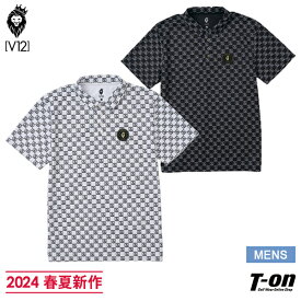 V12 ゴルフ ヴィ・トゥエルブ メンズ ポロシャツ 半袖 吸汗速乾 モノグラム柄 MONOGRAM POLO サークルロゴワッペン M～3Lまで 【送料無料】 2024 春夏 新作 ゴルフウェア