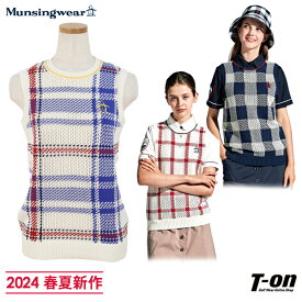 マンシングウェア Munsingwear レディース ベスト ニットベスト クルーネック チェック柄 Kinloch Andersonコラボ キンロックアンダーソン M～3Lまで 【送料無料】 2024 春夏 新作 ゴルフウェア