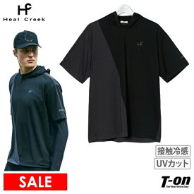 ヒールクリーク Heal Creek メンズ Tシャツ 半袖 フード付きシャツ フーディシャツ 接触冷感 UVカット 吸水速乾 配色切替 ロゴプリント 【送料無料】 2024 春夏 新作 ゴルフウェア