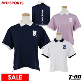 MUスポーツ エムユー スポーツ M.U SPORTS MUSPORTS レディース ポロシャツ 半袖 ストレッチ リラックスフィット 配色リブ ロゴプリント 【送料無料】 2024 春夏 新作 ゴルフウェア