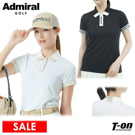 アドミラルゴルフ Admiral Golf 日本正規品 レディース ポロシャツ 半袖 吸水速乾 ゼブラモチーフリブ 隠しボタン仕様 ロゴプリント ゼブラ柄ディテール 【送料無料】 2024 春夏 新作 ゴルフウェア