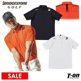 ブリヂストン ゴルフ BRIDGESTONE GOLF メンズ ポロシャツ 半袖 ストレッチ メッシュ調切替デザイン ホリゾンタルカラー 比翼仕立て ロゴプリント 3Lまでご用意 2024 春夏 新作 ゴルフウェア