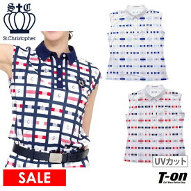 【30％OFF SALE】セントクリストファー St.Christopher レディース ポロシャツ 半袖 ノースリーブ UVカット 吸水速乾 チェック柄 クラウンエンブレムワッペン ゴルフウェア 【送料無料】