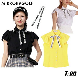 ミラーナインゴルフ MIRROR9GOLF レディース カジュアルシャツ 半袖 フレンチスリーブ フリル袖 前開きシャツ リボンテープ付 スナップボタン仕様 【送料無料】 ゴルフウェア