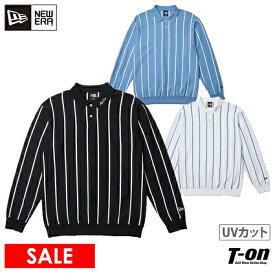 ニューエラ ゴルフ ニューエラ NEW ERA 日本正規品 メンズ ポロシャツ 長袖 ニットポロシャツ コットン混紡 薄手ニット UVカット ストライプ柄 衿ロゴ刺繍 2025 秋冬 新作 ゴルフウェア 【送料無料】