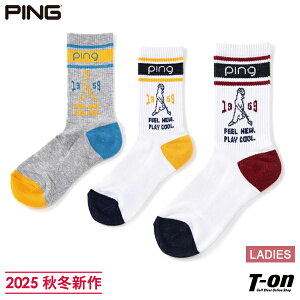 ピン PING レディース ソックス ミドルソックス 厚底パイルクッション ミスターピンジャガード 配色ラインデザイン 2025 秋冬 新作 ゴルフ