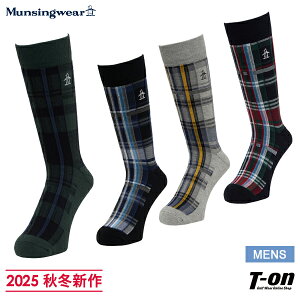 マンシングウェア Munsingwear メンズ ソックス クルー丈ソックス 一部厚底パイルクッション土踏まずリブサポート 抗菌防臭 チェック柄 トラッド感 リトルピートロゴ刺繍 2025 秋冬 新作 ゴルフ