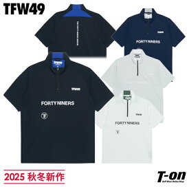 【大感謝祭P10倍】ティーエフダブリュー フォーティーナイン TFW49 メンズ ポロシャツ 半袖 ハーフジップシャツ ハイネックシャツ 吸水 ストレッチ 薄手ダンボールニット 部分メッシュ素材切替 ロゴプリント 【送料無料】 2025 秋冬 新作 ゴルフウェア