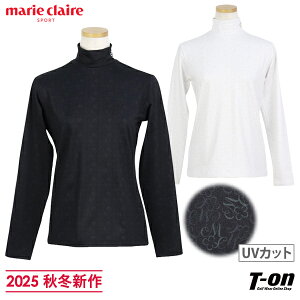 マリクレール マリ・クレール スポール marie claire sport レディース ハイネックシャツ 長袖 モックネックシャツ 保温 防寒 裏微起毛 UVカット ストレッチ スムース素材 ロゴ&小花柄 総柄プリ