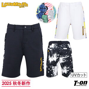 ラウドマウス ゴルフ LOUDMOUTH GOLF 日本正規品 日本規格 メンズ パンツ ショートパンツ ハーフパンツ ダンボールニット素材 無地×柄デザイン スプラッシュ柄 ペイント柄 派手柄 UVカット ロゴ
