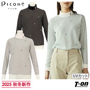 ピッコーネクラブ PICONE CLUB レディース ハイネックシャツ 長袖 モックネックシャツ UVカット 吸水速乾 バイアスストライプ柄 ピコシルエットプリント 【送料無料】 2025 秋冬 新作 ゴルフウェ