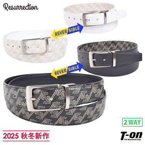 レザレクション Resurrection メンズ レディース ベルト レザー調 コアトル No.4.5 35mm リバーシブル 2WAY 幾何学柄×無地ロゴ型押し 高級感 【送料無料】 2025 秋冬 新作 ゴルフ