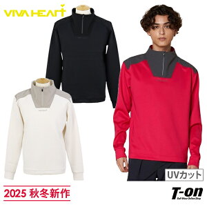 ビバハート VIVA HEART メンズ トレーナー ハーフジップ ハイネックにもなる ダンボールニット素材 シームレススタンドカラー ミドラー 異素材切替 ロゴプリント 【送料無料】 2025 秋冬 新作