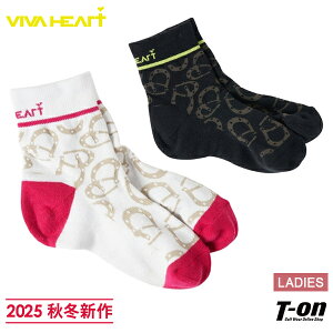 ビバハート VIVA HEART レディース ソックス クルーソックス 脱げにくいL字型 シュバルハート柄 総柄デザイン 2025 秋冬 新作 ゴルフ