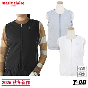 マリクレール マリ・クレール スポール marie claire sport レディース ベスト 薄中綿ベスト クルーネック 丸首 撥水 保温 防寒 袖口裾ゴム入り ロゴ刺繍 コードラインデザイン 【送料無料】 2025