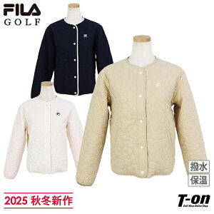 フィラ フィラゴルフ FILA GOLF レディース ブルゾン キルトジャケット ノーカラー 中綿入り 撥水 保温 タイポグラフィー柄 スナップボタン開き仕様 ロゴ刺繍 【送料無料】 2025 秋冬 新作 ゴル