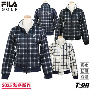フィラ フィラゴルフ FILA GOLF レディース ブルゾン ストレッチキルトボンディングジャケット 保温 防風 撥水 透湿 チェック柄 後ろ袖付け部リブ仕様 バックロゴ刺繍 2025 秋冬 新作 ゴルフウ