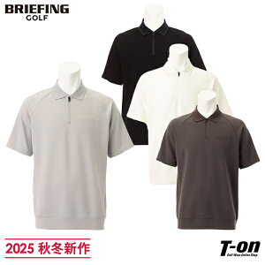 ブリーフィング ゴルフ BRIEFING GOLF メンズ ポロシャツ 半袖 ハーフジップポロシャツ 3Dロゴ 襟配色ステッチ ジャージ素材 リラックスフィット 【送料無料】 2025 秋冬 新作 ゴルフウェア