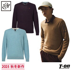 ゾーイ ZOY メンズ セーター Vネック ハイゲージニット 上質メリノウール素材 袖ロゴジャガード ロゴ刺繍 【送料無料】 2025 秋冬 新作 ゴルフウェア