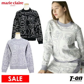 【30％OFF SALE】マリクレール マリ・クレール スポール marie claire sport レディース セーター クルーネック ニットプルオーバー リボンロゴ柄 ジャガードロゴ柄デザイン 総柄 M〜3Lまでご用意 2025 秋冬 新作 ゴルフウェア 【送料無料】
