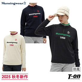 【新年還元祭P10倍】マンシングウェア Munsingwear レディース セーター 防風裏地付 ハーフジップニット 手洗い可 ロゴ刺繍デザイン 衿配色ライン使い ウール混 M〜3L 【送料無料】 2025 秋冬 新作 ゴルフウェア
