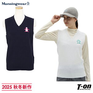 【ポイント10倍 10/27 12:59迄】マンシングウェア Munsingwear レディース ベスト Vネック ニットベスト ポリエステルニット 幾何学編み ビッグペンギンロゴ刺繍 M〜3Lまでご用意 【送料無料】 2025
