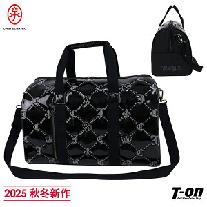 カステルバジャックスポーツ ブラックライン CASTELBAJAC SPORT BLACK Line メンズ レディース ボストンバッグ 光沢エナメル調素材 異素材切替 格子柄刺繍 家紋ロゴファスナートップ 高級感 【送料