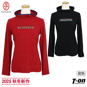 カステルバジャックスポーツ CASTELBAJAC SPORT レディース ハイネックシャツ 長袖 シャツパーカー フーディーシャツ フード付き 吸湿発熱 ストレッチ カラフルボーダープリント ラメロゴデザイ