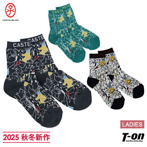 カステルバジャックスポーツ CASTELBAJAC SPORT レディース ソックス クルーソックス 足底パイルクッション付 抗菌 防臭 犬柄 ドッグ 総柄 2025 秋冬 新作 ゴルフ