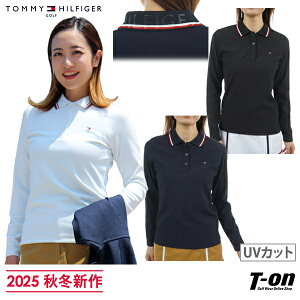 トミー ヒルフィガー ゴルフ TOMMY HILFIGER GOLF 日本正規品 レディース ポロシャツ 長袖 ストレッチ UVカット コードピケ素材 衿配色デザイン ロゴ型押し 【送料無料】 2025 秋冬 新作 ゴルフウェ