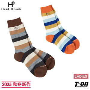 ヒールクリーク Heal Creek レディース ソックス レギュラー丈ソックス マルチカラーボーダー柄 一部厚底パイルクッション 2025 秋冬 新作 ゴルフ