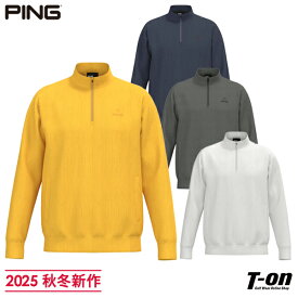 ピン PING メンズ ポロシャツ 長袖 ハーフジップシャツ ハイネック 発熱 保温 畝素材 微起毛感 裾切替デザイン プルオーバー ロゴ刺繍 M〜3Lまでご用意 【送料無料】 2025 秋冬 新作 ゴルフウェア