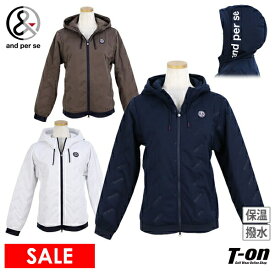 アンパスィ and per se レディース ブルゾン フーディブルゾン 中綿入り 保温 防寒 撥水 異素材切替 軽量中綿×ストレッチジャージ素材 着圧キルト エンボスロゴ ロゴプリント 【送料無料】 2025 秋冬 新作 ゴルフウェア