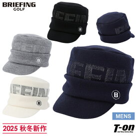 【大感謝祭P10倍】ブリーフィング ゴルフ BRIEFING GOLF メンズ キャップ ニットキャップ ワークキャップ つば付きニット帽 ウール100％ 配色ジャガードロゴ WOOL KNIT WORK CAP 2025 秋冬 新作 ゴルフ