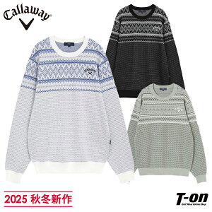 キャロウェイ アパレル キャロウェイ ゴルフ Callaway APPAREL メンズ セーター クルーネックニット プルオーバー ノルディック柄 総柄デザイン ロゴ刺繍入り 【送料無料】 2025 秋冬 新作 ゴルフ