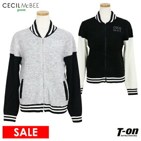 【50％OFF SALE】CECIL McBEE green セシルマクビー グリーン レディース ブルゾン ニットブルゾン プードルニット スタジャンデザイン カラー切替 リブライン ロゴ刺繍 【送料無料】 ゴルフウェア