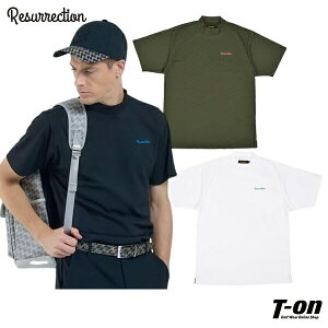 レザレクション Resurrection メンズ ハイネックシャツ 半袖 モックネックシャツ モノグラムロゴジャガード 幾何学柄ジャガード 配色シリコンロゴ M〜3Lまで 【送料無料】 ゴルフウェア