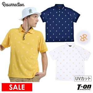 【20%OFF SALE】レザレクション Resurrection メンズ ポロシャツ 半袖 ストレッチ UVカット 吸水速乾 飛び柄 総柄 RRロゴ刺繍 【送料無料】 ゴルフウェア