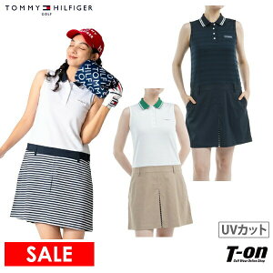 【40%OFF SALE】トミー ヒルフィガー ゴルフ TOMMY HILFIGER GOLF 日本正規品 レディース ワンピース ノースリーブ コンビシャツワンピース 異素切替 ジャガードボーダー×布帛素材 ボックスプリー