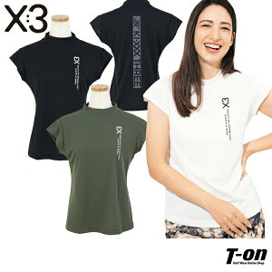キックスリー KI-XXX THREE レディース ハイネックシャツ 半袖 フレンチスリーブ モックネック 高通気素材 軽量 ロゴプリント 【送料無料】 ゴルフウェア
