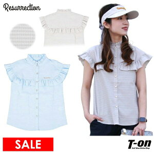【20%OFF SALE】レザレクション Resurrection レディース カジュアルシャツ ブラウス 半袖 フレンチスリーブ フリルブラウス ドットメッシュ素材 高通気 ロゴ刺繍 【送料無料】 ゴルフウェア