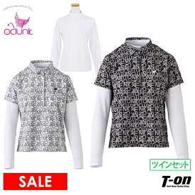 【50％OFF SALE】クランク CLUNK 日本正規品 レディース ポロシャツ インナーシャツ付 半袖ポロシャツ＆長袖ハイネックシャツ ツインセット 2点セット アンダーウェア付きポロシャツ ロゴ総柄 ゴルフウェア 【送料無料】