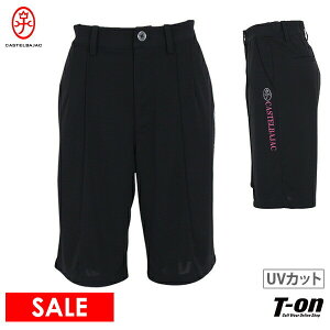 【50%OFF SALE】カステルバジャックスポーツ ブラックライン CASTELBAJAC SPORT BLACK Line レディース パンツ ハーフパンツ UVカット ウエスト一部ゴム センターピンタック ロゴプリント ラインスト