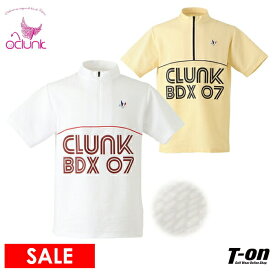 【50％OFF SALE】クランク CLUNK 日本正規品 メンズ ポロシャツ 半袖 ハイネック スタンドカラー ハーフジップシャツ サッカー素材 コットン混紡 ロゴプリント ゴルフウェア 【送料無料】