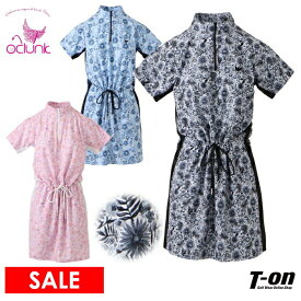 【50％OFF SALE】クランク CLUNK 日本正規品 レディース ワンピース 半袖 ハープジップ ストレッチ 高通気 花柄 総柄 ボタニカル柄 配色メッシュ素材切替え ウエスト紐付き ゴルフウェア 【送料無料】